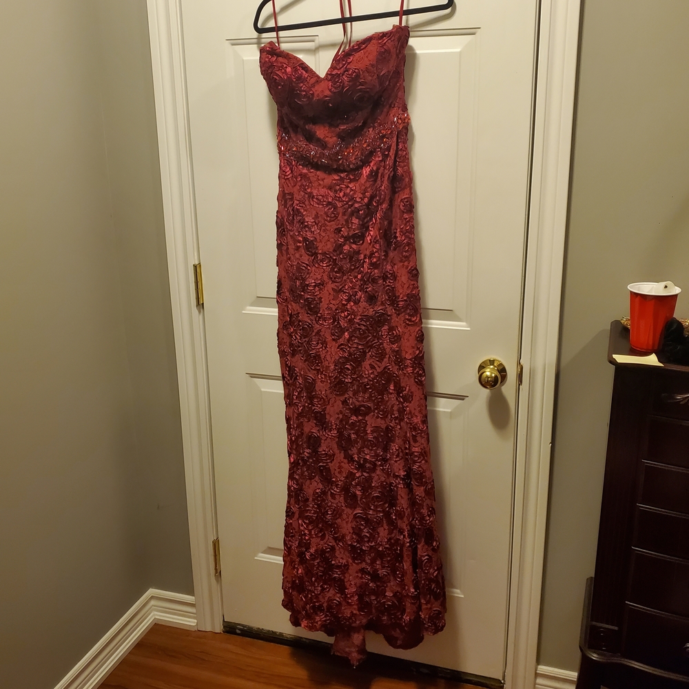 Elegant Lace Evening Gown in Deep Red